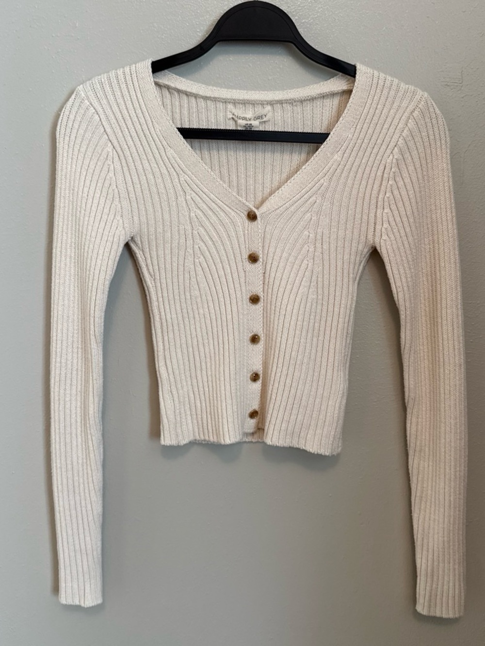 Cropped Ribbed V-Neck Button-Front Cardigan - Cream